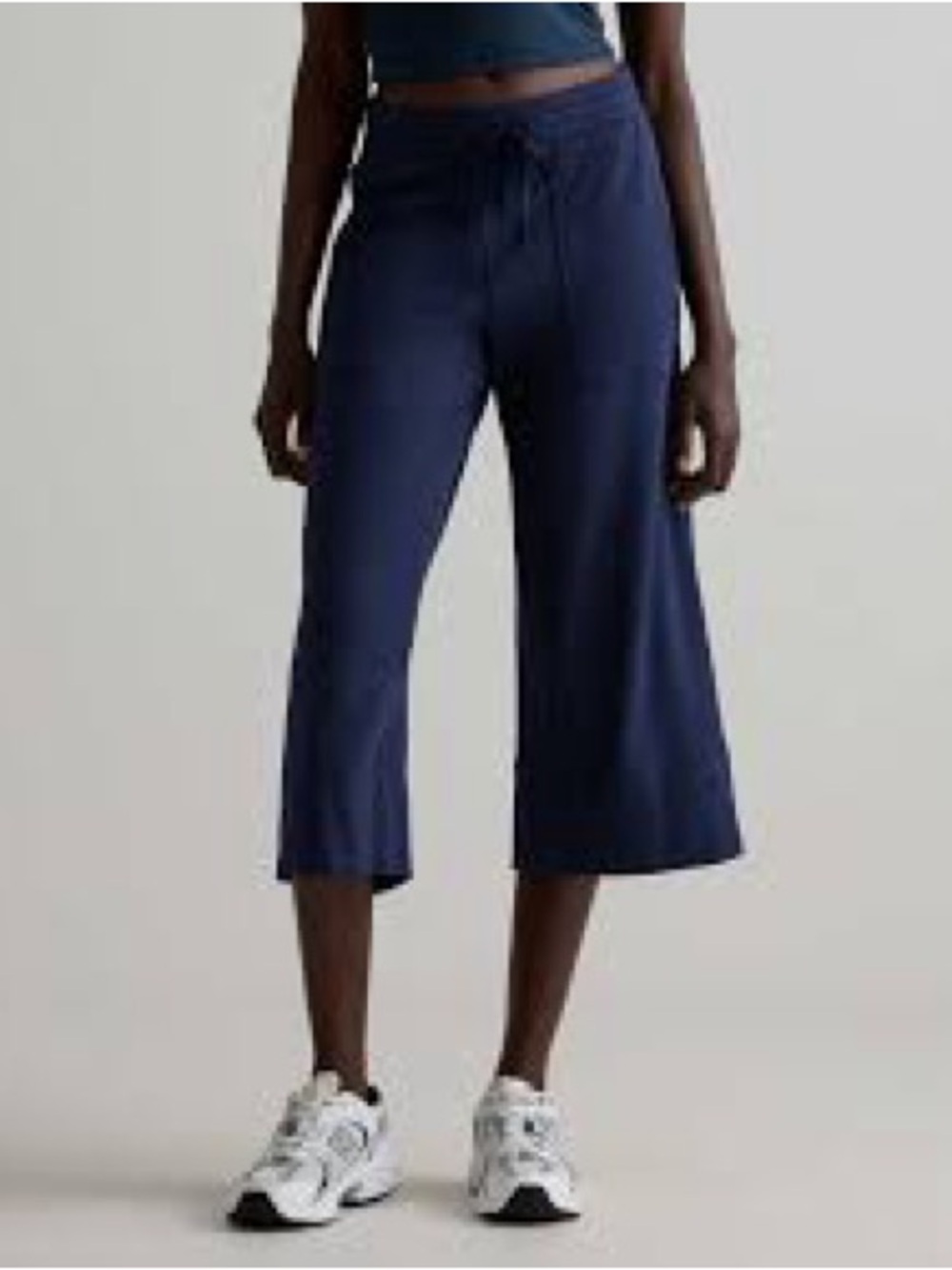 Quince Navy Wide-Leg Capris with Drawstring